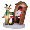 Santa Tipping Over In Outhouse Christmas Inflatable